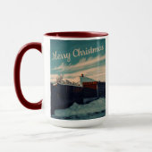 Winter Snow Scene Teal Sky Retro Landscape Tasse (Links)