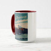 Winter Snow Scene Teal Sky Retro Landscape Tasse (Vorderseite Links)