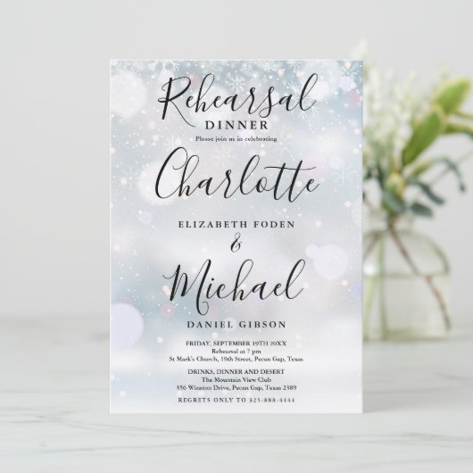 Winter Snow Signature Script Probe Dinner Einladung (Stehend Vorderseite)