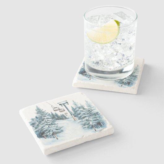 Winter Snow Ski Steinuntersetzer (Seitenansicht)