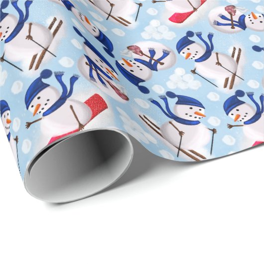 Winter Snow Skiing Snowman Gift/Christmas Wrap Geschenkpapier (Rolleneckpunkt)