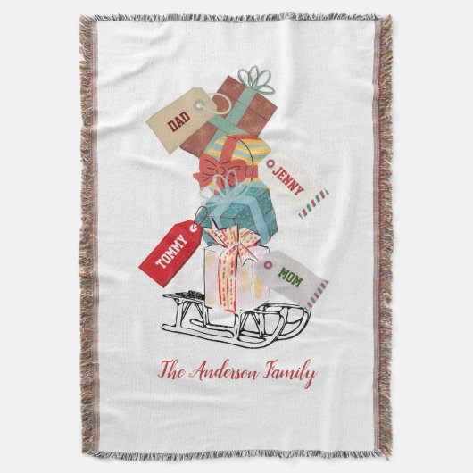 Winter Snow Sleigh White Green Moderne Weihnachten Decke (Vorderseite Vertikal)