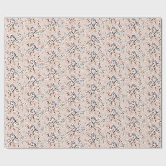 Winter Snow Sparrow Wasserfarbe Handgestrichen Geschenkpapier (Flach)