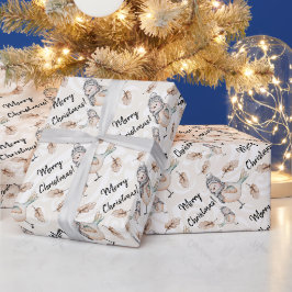 Winter Snow Sparrow Wasserfarbe Handgestrichen Geschenkpapier
