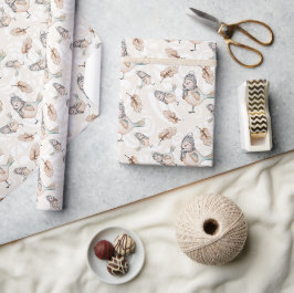 Winter Snow Sparrow Wasserfarbe Handgestrichen Geschenkpapier