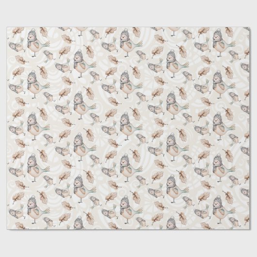 Winter Snow Sparrow Wasserfarbe Handgestrichen Geschenkpapier (Flach)