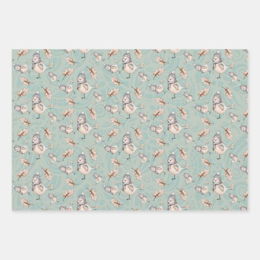 Winter Snow Sparrow Wasserfarbe Handgestrichen Geschenkpapier Set (Vorderseite 2)