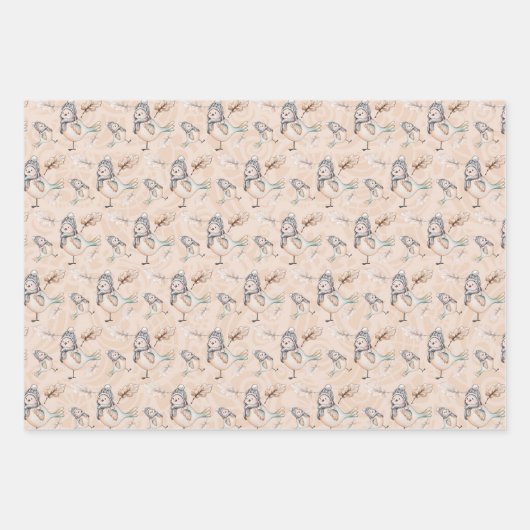 Winter Snow Sparrow Wasserfarbe Handgestrichen Geschenkpapier Set (Vorderseite 3)