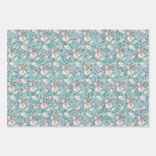 Winter Snow Sparrow Wasserfarbe Handgestrichen Geschenkpapier Set (Vorderseite 2)