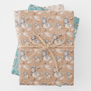 Winter Snow Sparrow Wasserfarbe Handgestrichen Geschenkpapier Set