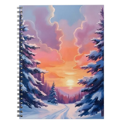 Winter Snow Sunset | Watercolor Landscape Painting Notizblock (Vorderseite)