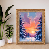 Winter Snow Sunset | Watercolor Landscape Painting Poster
