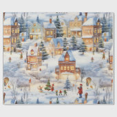 Winter Snow Village Fun Geschenkpapier (Flach)