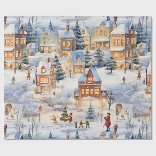 Winter Snow Village Fun Geschenkpapier (Flach)