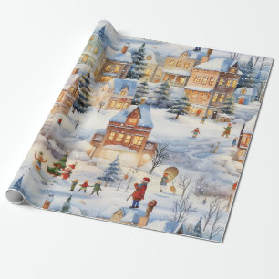 Winter Snow Village Fun Geschenkpapier