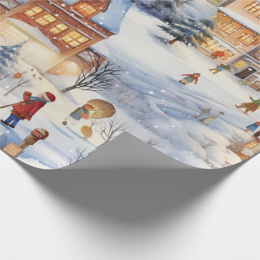 Winter Snow Village Fun Geschenkpapier (Ecke)