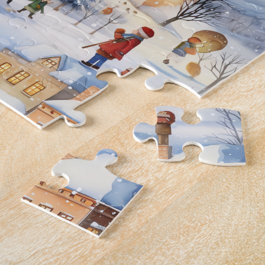 Winter Snow Village Szene Puzzle (Seite)