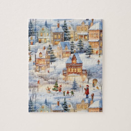 Winter Snow Village Szene Puzzle (Vertikal)