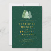 Winter Snow Woodland Green Gold Hochzeit QR Code Einladung (Vorderseite)