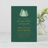 Winter Snow Woodland Green Gold Hochzeit QR Code Einladung (Stehend Vorderseite)