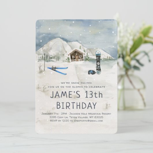Winter Snowboarden Skifahren Einladung zum Geburts (Stehend Vorderseite)