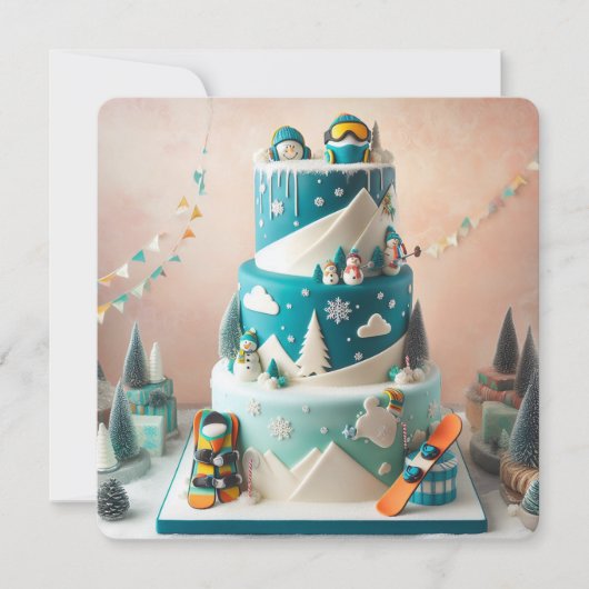 WINTER SNOWBOARDING THEMA KINDERGEBURTSTAG CAKE KARTE (Vorderseite)