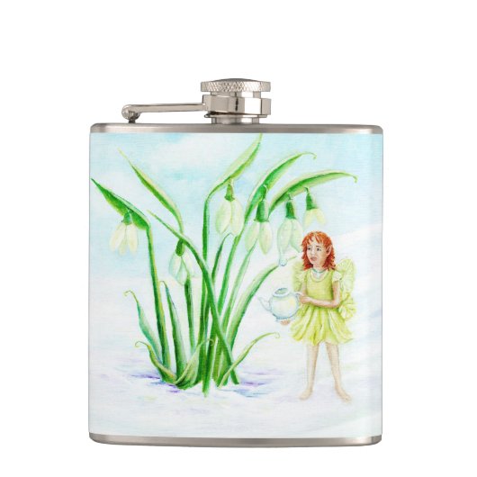 Winter Snowdrop Fairy Magic Flachmann (Vorderseite)