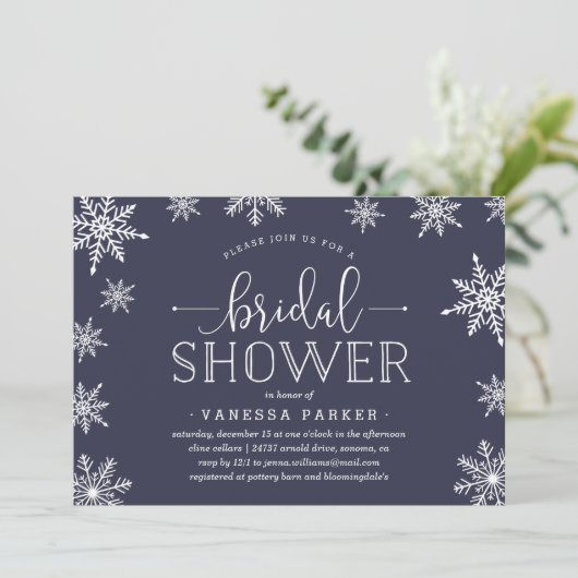 Winter Snowfall Bridal Dusche Einladung (Stehend Vorderseite)