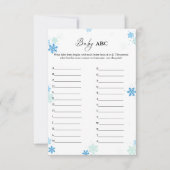 WInter Snowflake Baby ABC Baby Shower Game Card Einladung (Vorderseite)