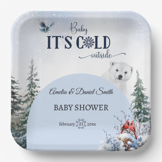 Winter Snowflake Baby Cold Outdoor Bärenschale Pappteller (Vorderseite)