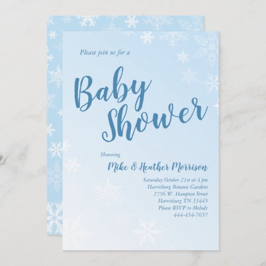 Winter Snowflake Baby Dusche Blue Boy Einladung (Vorne/Hinten)