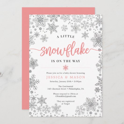 Winter Snowflake Baby Dusche Einladungen Karte (Vorne/Hinten)