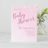 Winter Snowflake Baby Dusche Pink Girl Einladung (Stehend Vorderseite)