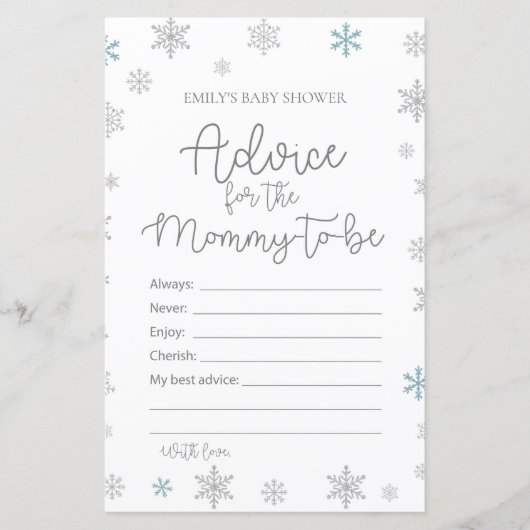 Winter Snowflake Baby Shower Game PRINTIERT (Vorderseite)