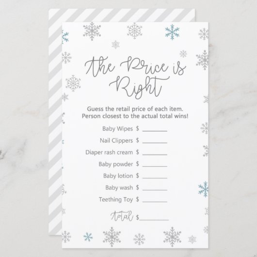 Winter Snowflake Baby Shower Game PRINTIERT (Vorne/Hinten)