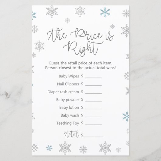 Winter Snowflake Baby Shower Game PRINTIERT (Vorderseite)
