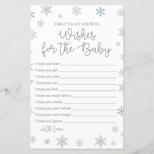 Winter Snowflake Baby Shower Game PRINTIERT (Vorderseite)