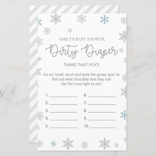Winter Snowflake Baby Shower Game PRINTIERT (Vorne/Hinten)