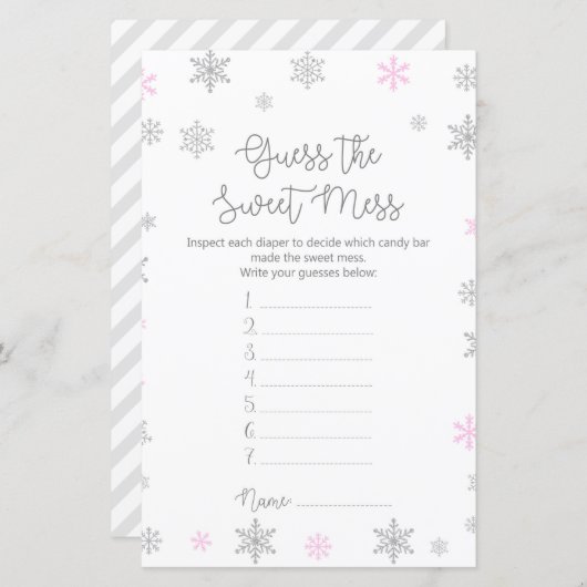 Winter Snowflake Baby Shower Game PRINTIERT (Vorne/Hinten)