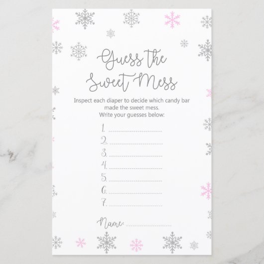 Winter Snowflake Baby Shower Game PRINTIERT (Vorderseite)