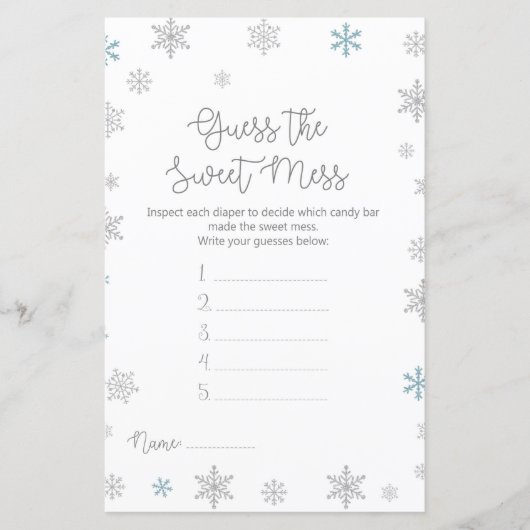 Winter Snowflake Baby Shower Game PRINTIERT (Vorderseite)