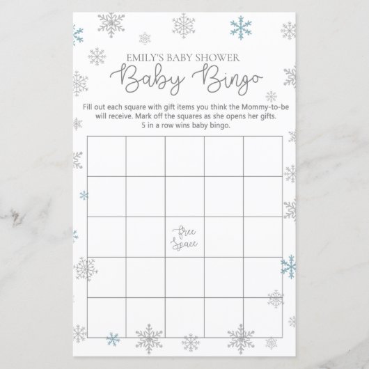 Winter Snowflake Baby Shower Game PRINTIERT (Vorderseite)
