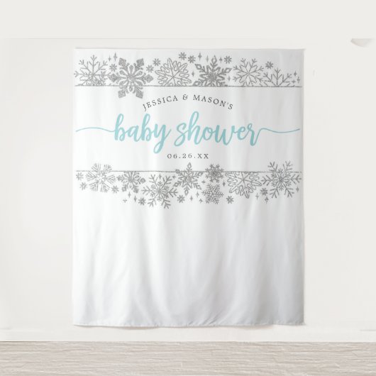 Winter Snowflake Babydusche im Hintergrund Foto St Wandteppich (Vorderseite)