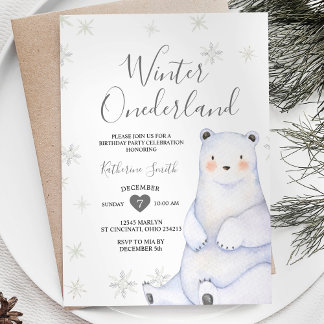 Winter Snowflake Bär Geburtstag Einladung