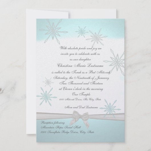Winter Snowflake Bat Mitzvah Einladung (Vorderseite)