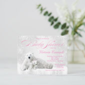 Winter Snowflake Bear Girl Babydusche Einladungen (Stehend Vorderseite)