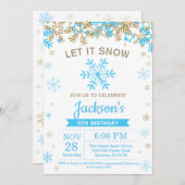 Winter Snowflake Blue and Gold Boy Geburtstag Einladung (Vorne/Hinten)