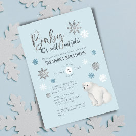 Winter Snowflake Blue Polar Bear Baby Dusche Einladung