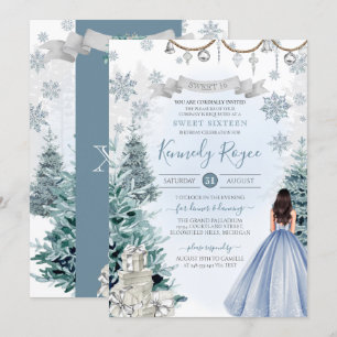 Winter Snowflake Blue Silver Holiday 16 . Geburtst Einladung