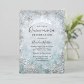 Winter Snowflake Blue Silver Quinceanera Folieneinladung (Stehend vorne)